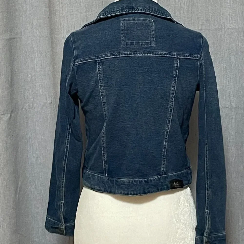 Justice Girls Studded Cotton Denim Moto Jacket Rhinestone Size 8 Back to School